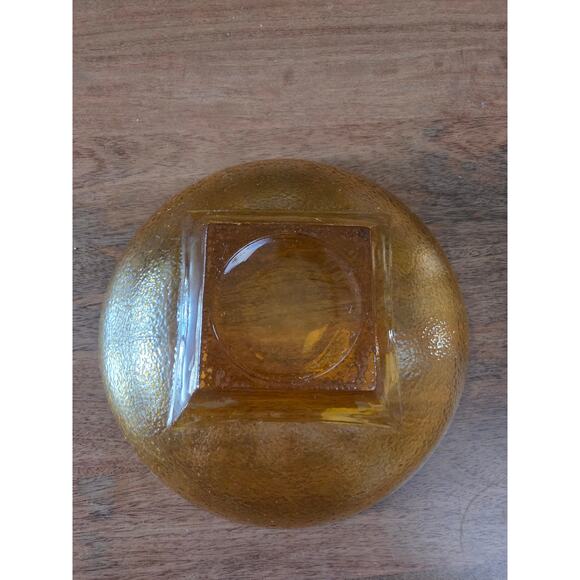 Hazel Atlas Amber Textured Glass Bowl 11" Mid-Century Modern Square Base - Picture 8 of 8